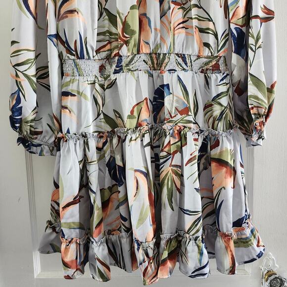 Skies Are Blue Floral Print Ruffled Tiered Long Sleeve Mini Dress Size Medium - Picture 4 of 11